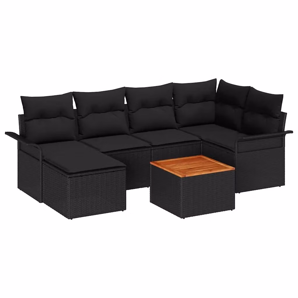 Set Divano da Giardino vidaXL 7 Pezzi Moderno a Forma di L con Archiviazione e Cuscini Nero – 2