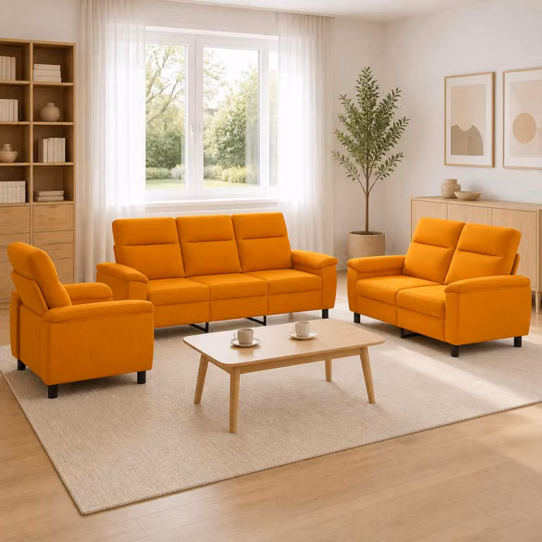 Set di divani da soggiorno moderno vidaXL in tessuto giallo e arancione con struttura in metallo e cuscini inclusi