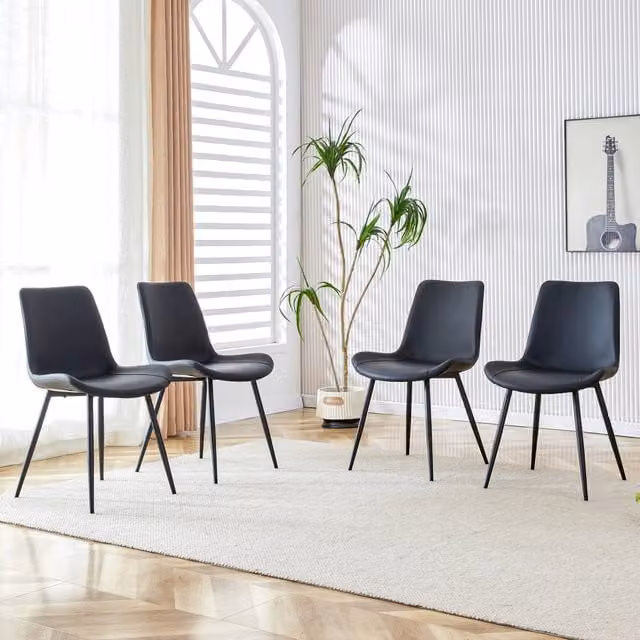 Set di 4 sedie da pranzo MIVRAY in similpelle nera con gambe in metallo e piedini antiscivolo