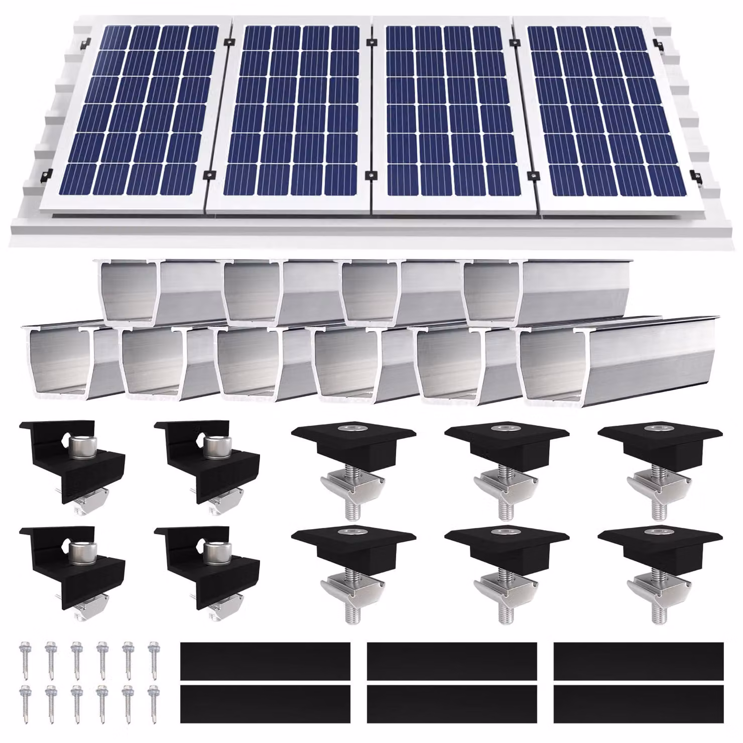 Kit di montaggio per 4 pannelli fotovoltaici, in alluminio, da 12 cm, per tetti piani