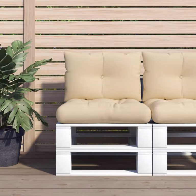 Set di 2 cuscini per pallet vidaXL in poliestere beige, resistenti all'acqua e ai raggi UV, L/P/H: 61,5 x 60 x 10 cm