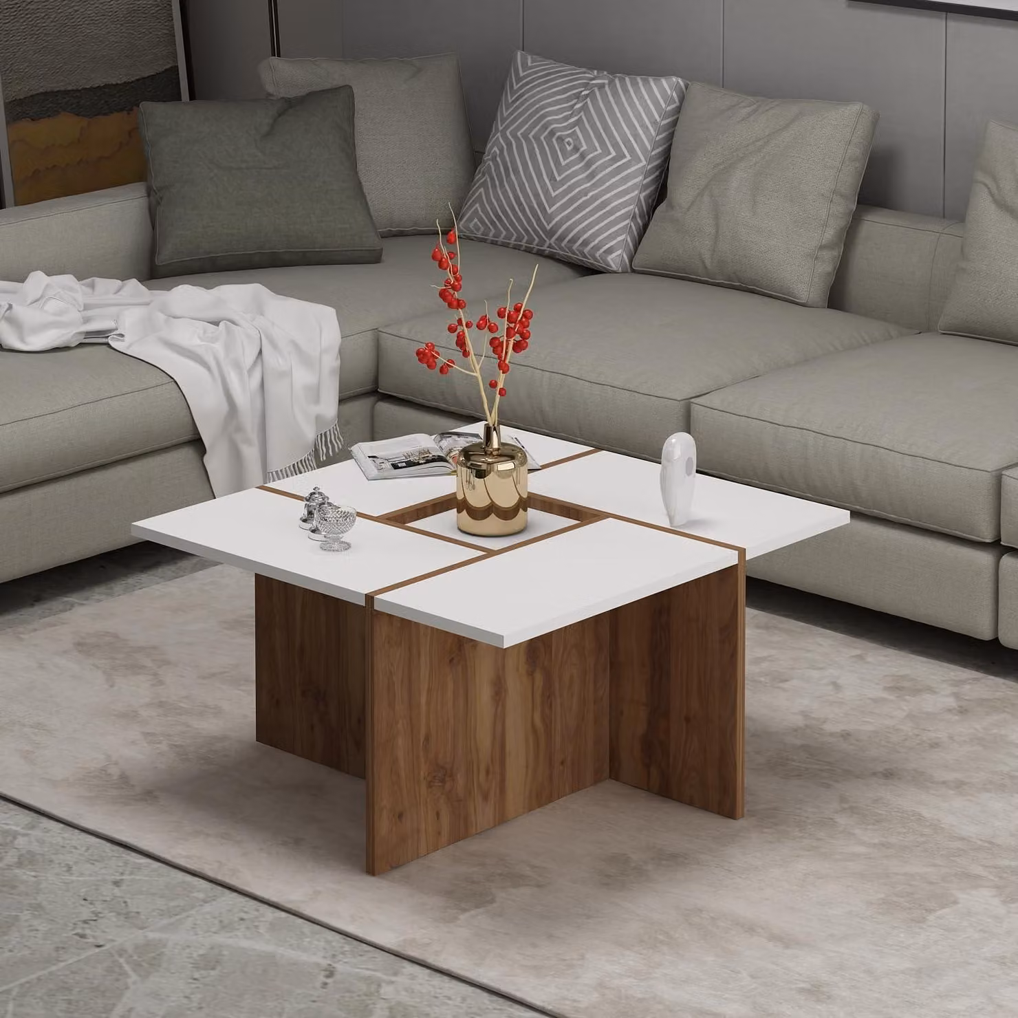 Tavolino HOMIDEA Silva – Tavolino da salotto moderno con ripiano dal design intramontabile (bianco/rovere)