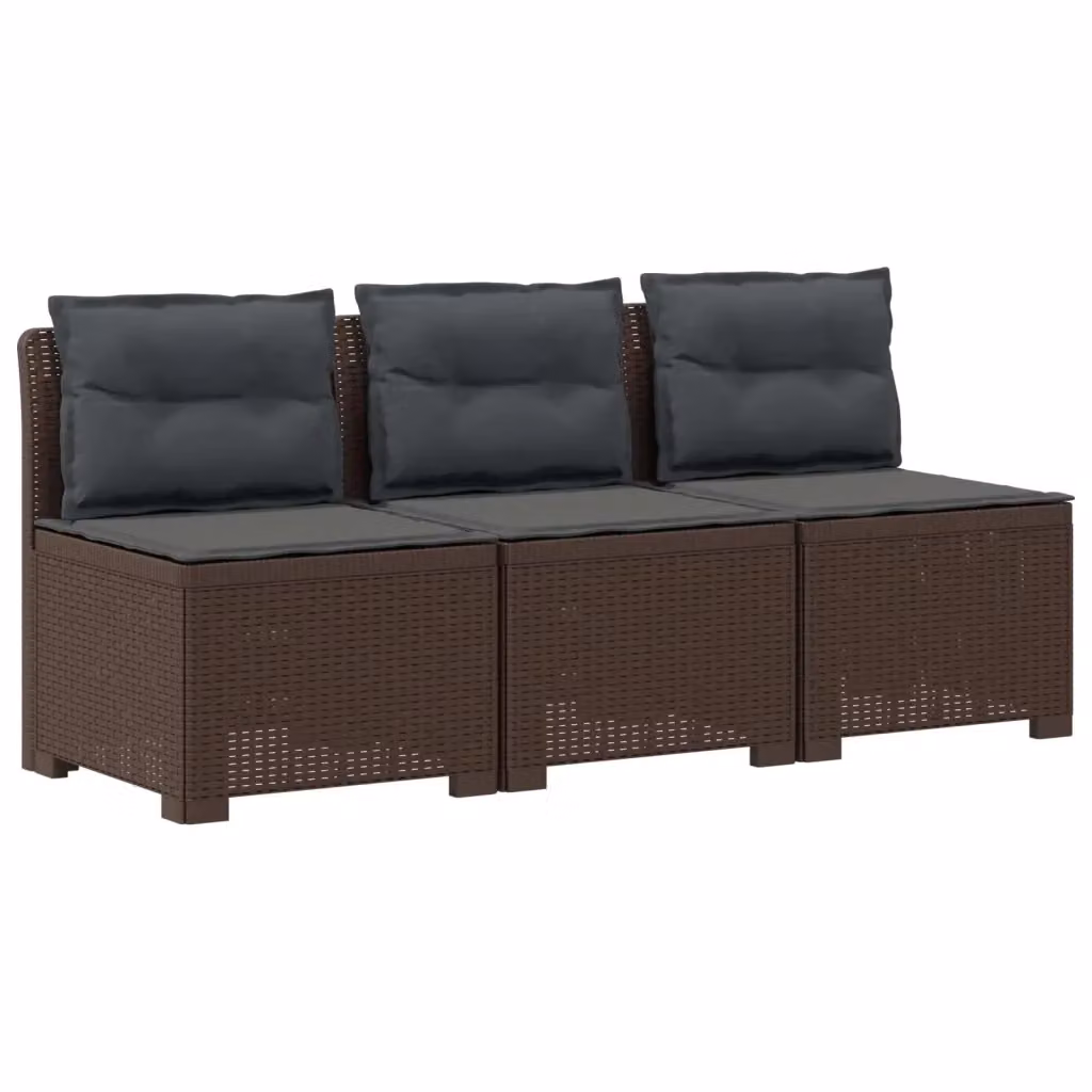 Divano da giardino a 3 posti vidaXL con cuscini imbottiti in look rattan, resistente alle intemperie, colore marrone antracite – 2