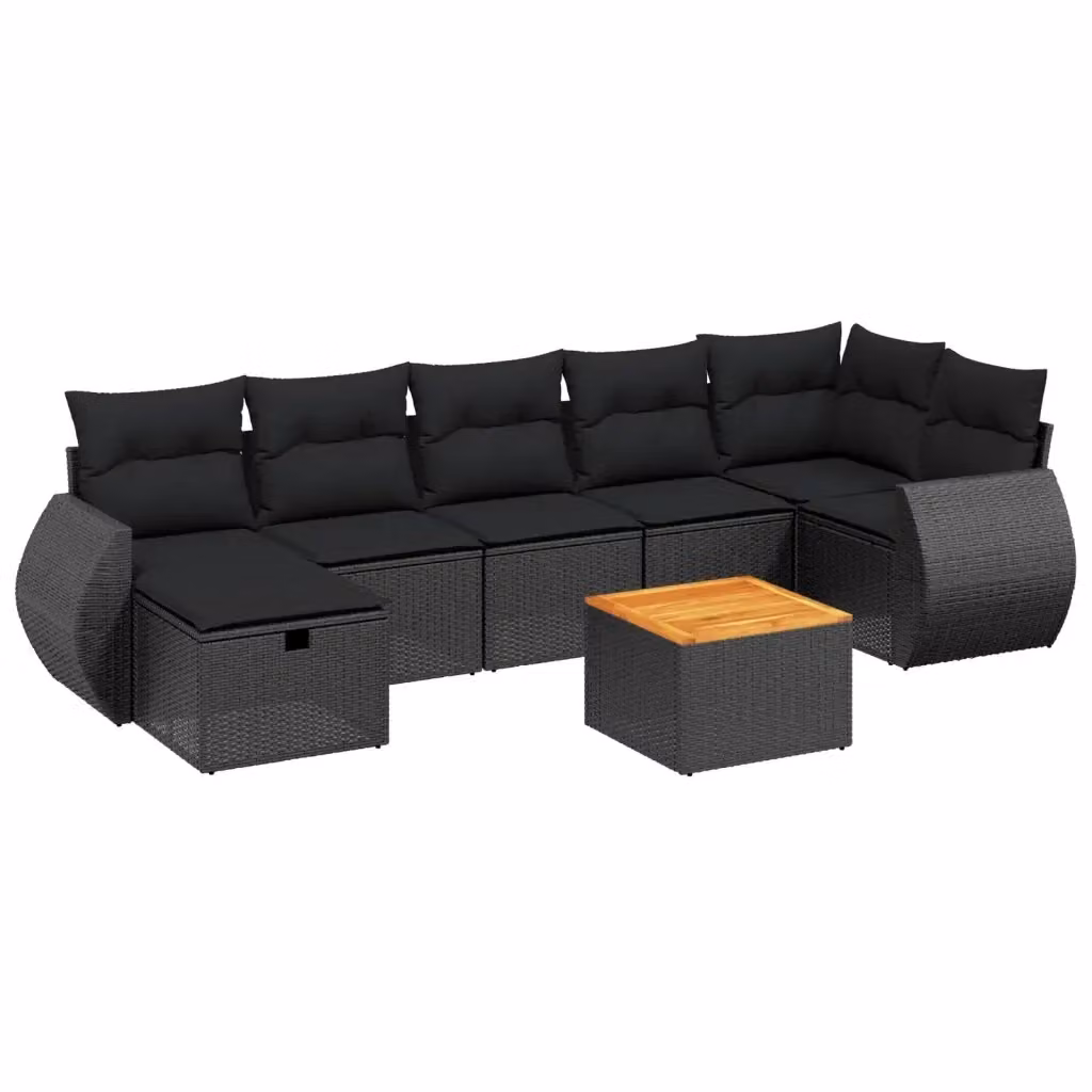 vidaXL Set Divani da Giardino a L con Cuscini 8 pz Nero in Polyrattan e Acciaio – 2