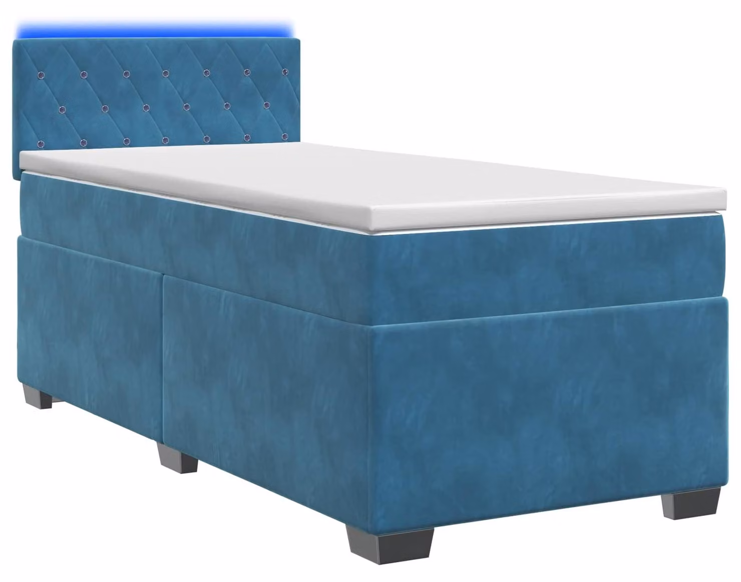 Letto con rete a molle, materasso e luci LED blu, dimensioni 80 x 200 cm, rivestito in velluto