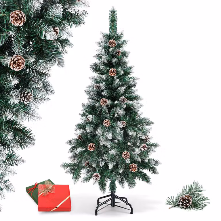 Albero di Natale Ikodm, altezza 150 cm, con decorazioni a forma di neve e 20 pigne, albero di abete artificiale con 300 punte, struttura in metallo