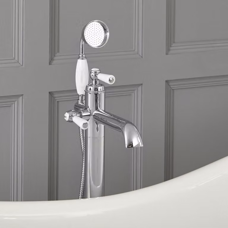 Gruppo Vasca Freestanding a Leva Tradizionale Cromo/Bianco - Con doccetta - Elizabeth