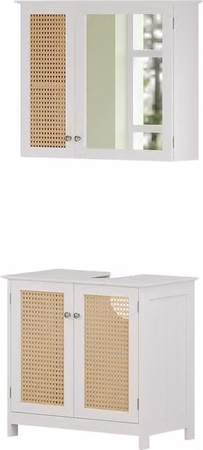 Set di mobili da bagno Vicco Rosario bianco composto da mobile lavabo e pensile con specchio in stile scandinavo