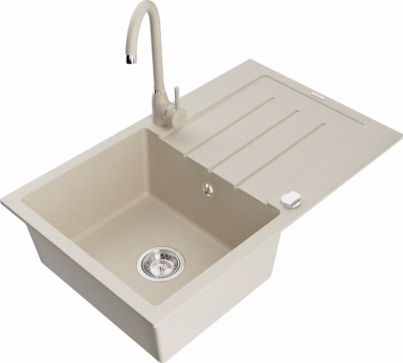 Mexen Bruno lavello in granito a 1 vasca con scolapiatti e rubinetto da cucina Telma, beige - 6513-69-670200-69