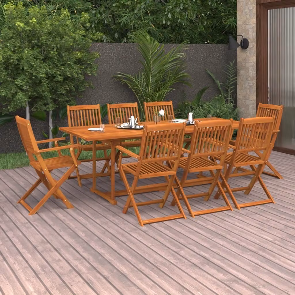 The Living Store 9 pezzi. Set da pranzo da giardino in legno massiccio di acacia