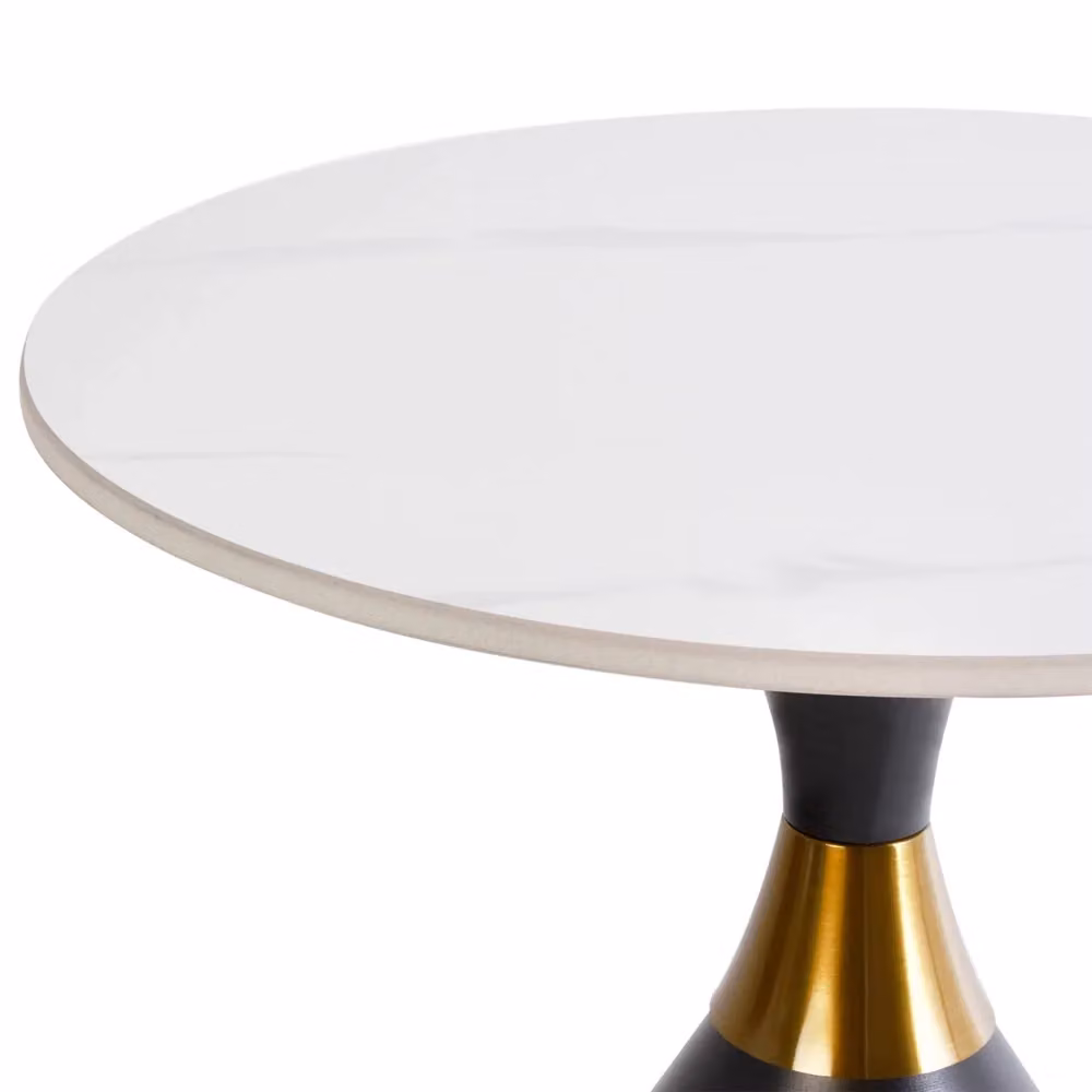 Tavolino rotondo moderno BELIANI con piano in ceramica bianca e base in metallo nero con dettagli oro, diametro: 50 cm – 2