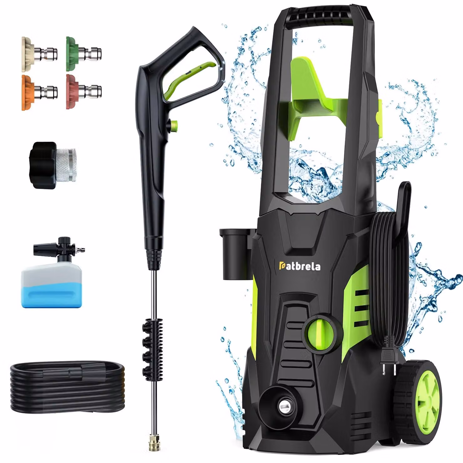 Idropulitrice elettrica - Modello PW80 - 1800 W - 5000 PSI - 3,0 GPM - 4 ugelli - Tubo da 7 metri - Cavo da 7,6 metri
