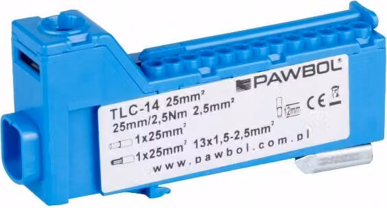 Morsettiera blu senza filettatura LZB 14/N Pawbol E.4136N