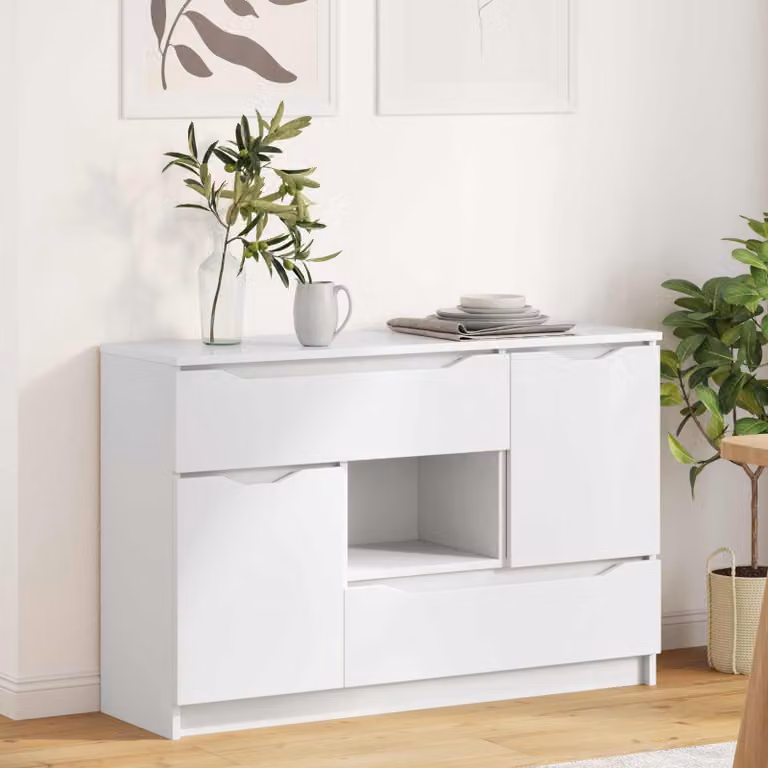 Credenza moderna vidaXL in legno ingegnerizzato bianco lucido L 100 x P 30 x H 65,6 cm