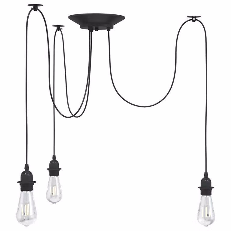 vidaXL Lampada a Sospensione Industriale in Metallo Nero con 3 Portalampada E27 e Vetro Trasparente, Altezza Regolabile