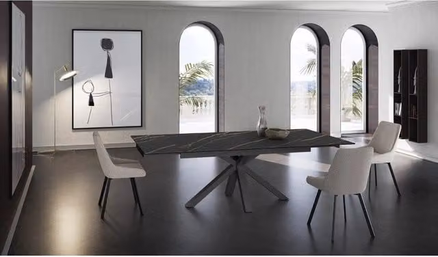 Tavolo da pranzo allungabile Stones in ceramica opaca nero e antracite L: 160/240 cm, P: 90 cm, H: 76 cm