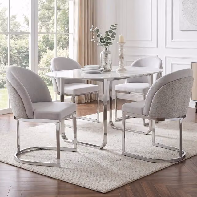 Set di 4 sedie da pranzo Mivray moderne in tessuto grigio e argento con gambe in metallo