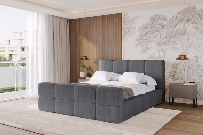 Letto imbottito ALTDECOR con contenitore - NATA-Z 120x200 grigio scuro, letto con testiera, letto contenitore con materasso H3/H4, letto matrimoniale con contenitore