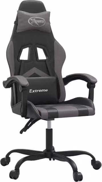 Sedia da Gaming Nera e Grigia in Similpelle con Poggiatesta e Ruote, Ideale per Home Office e E-sports – 1
