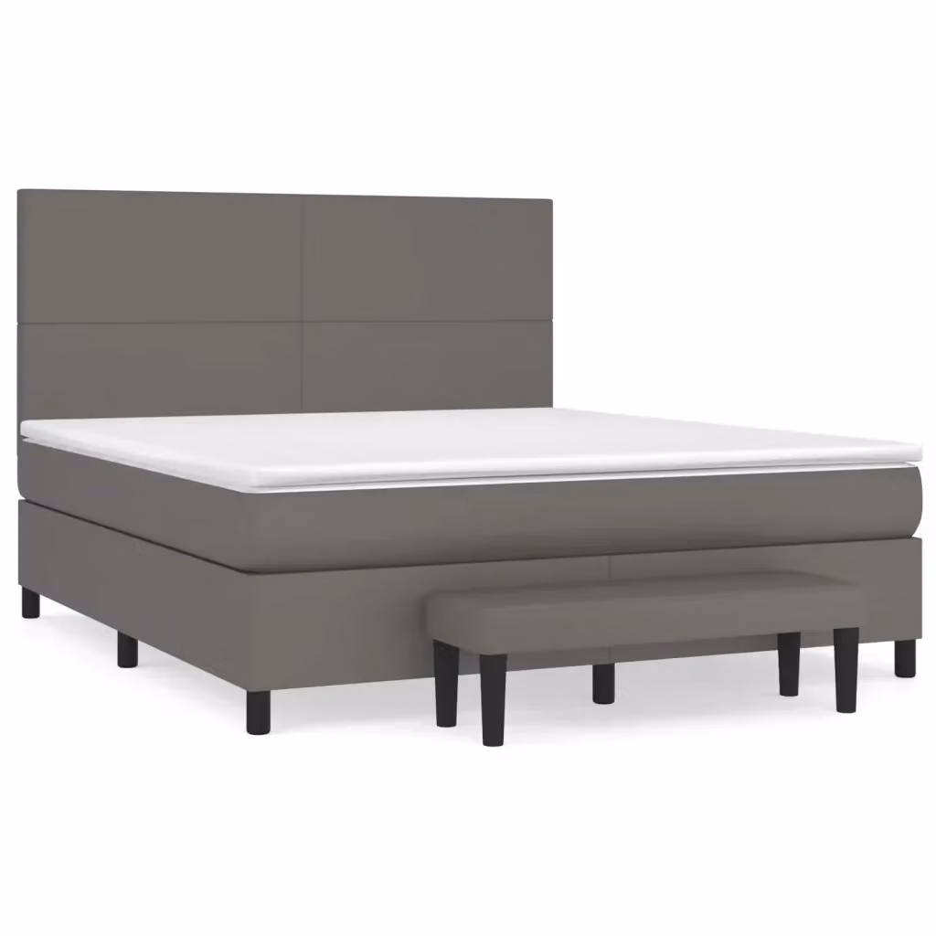 vidaXL Giroletto a Molle con Materasso Ibrido in Similpelle Grigio e Bianco L/P/H: 200 x 160 x 128 cm – 2