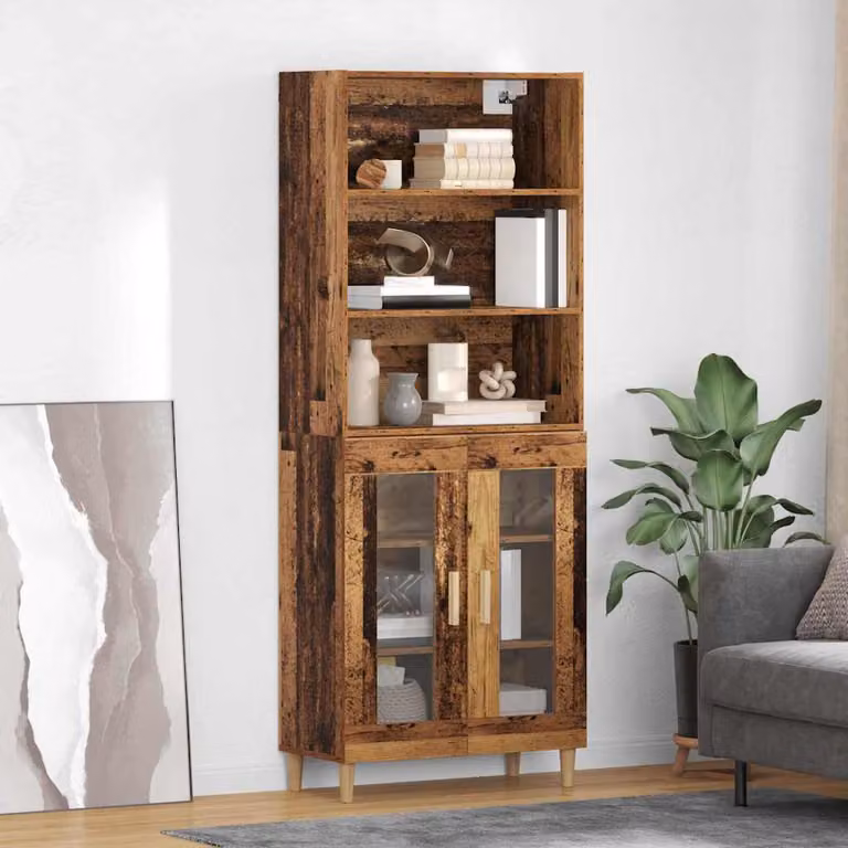 vidaXL Credenza Moderna in Legno e MDF con Ante in Vetro, Colore Marrone, L: 69,5 cm, P: 32,5 cm, H: 180 cm