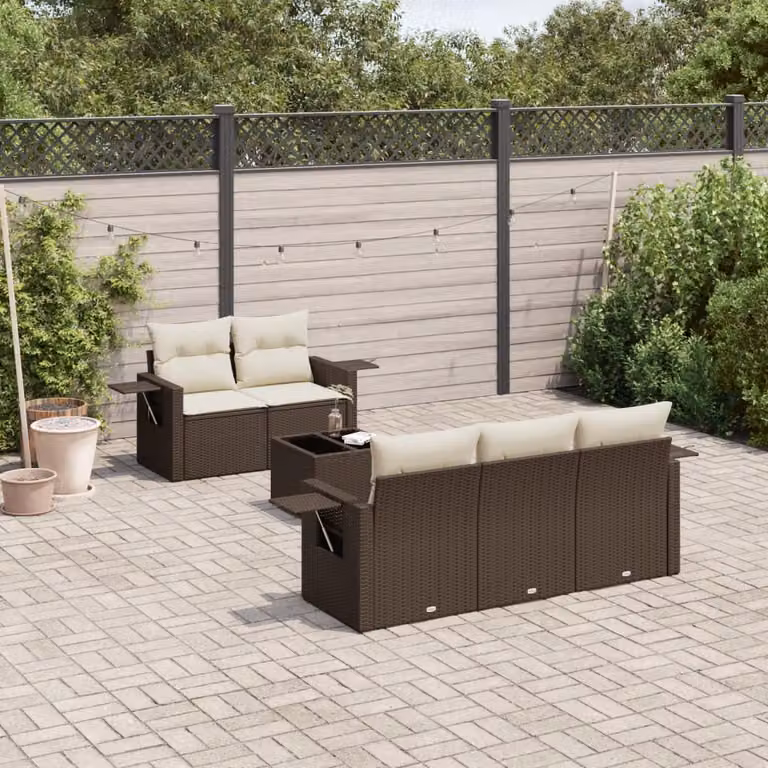Set Divano da Giardino vidaXL 6 pz in Polyrattan Marrone con Cuscini e Tavolino