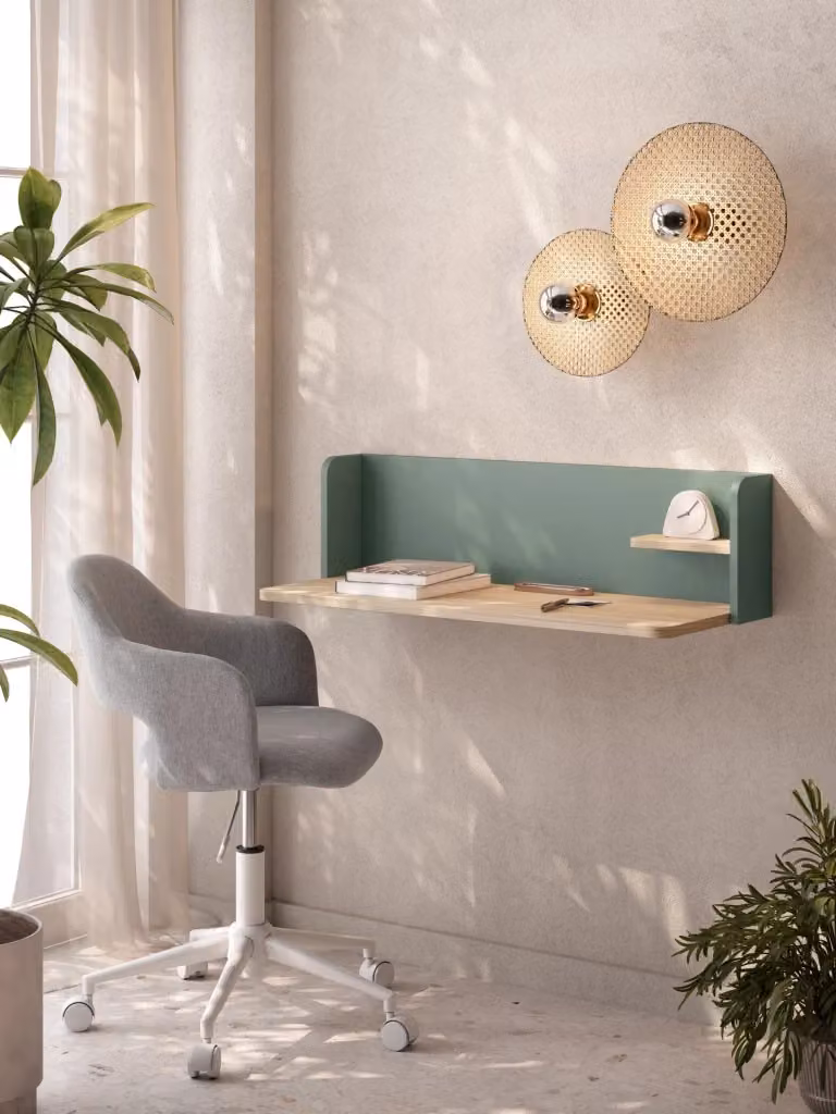 Scrivania da parete Herdasa effetto noce chiaro e verde L 90 x P 35 x H 25 cm – 2