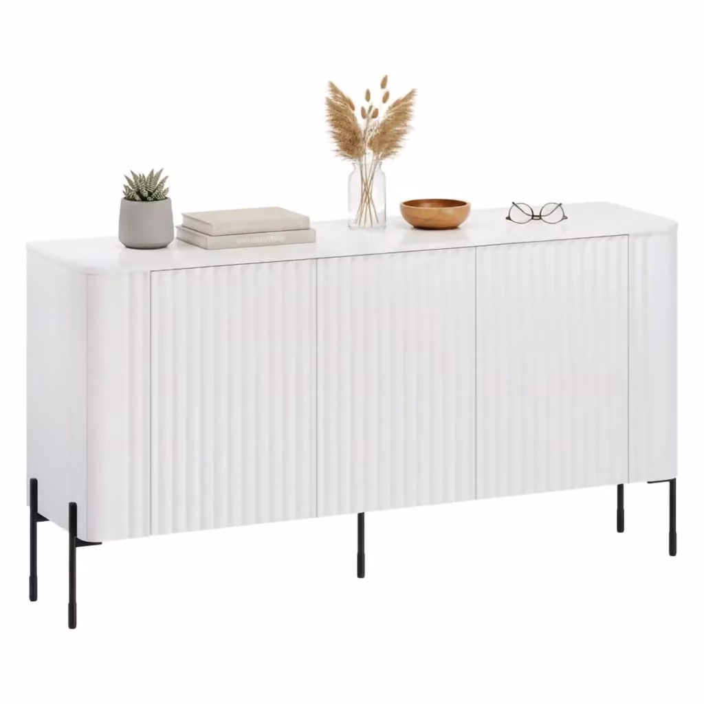 Madia da salotto DMORA Susegana con tre ante battenti, Bianco opaco, L 150 x P 40 x H 80 cm – 2