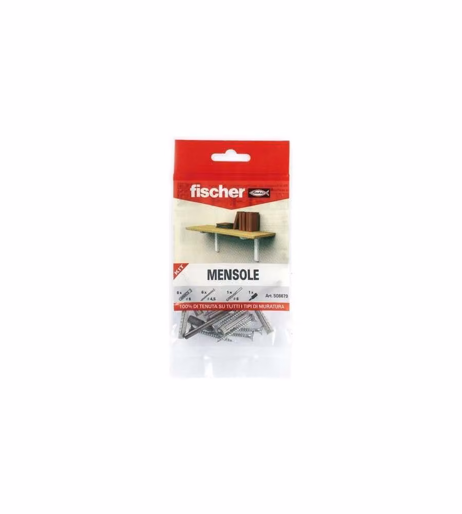 Kit Fissaggio Mensole - 6 Tasselli D.6mm - Viti 4,5x40mm - Punta Muro