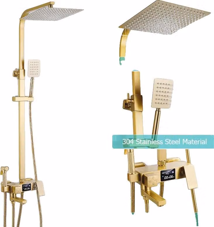 Set rubinetteria doccia, design contemporaneo, facile regolazione della temperatura, oro spazzolato B-30CM