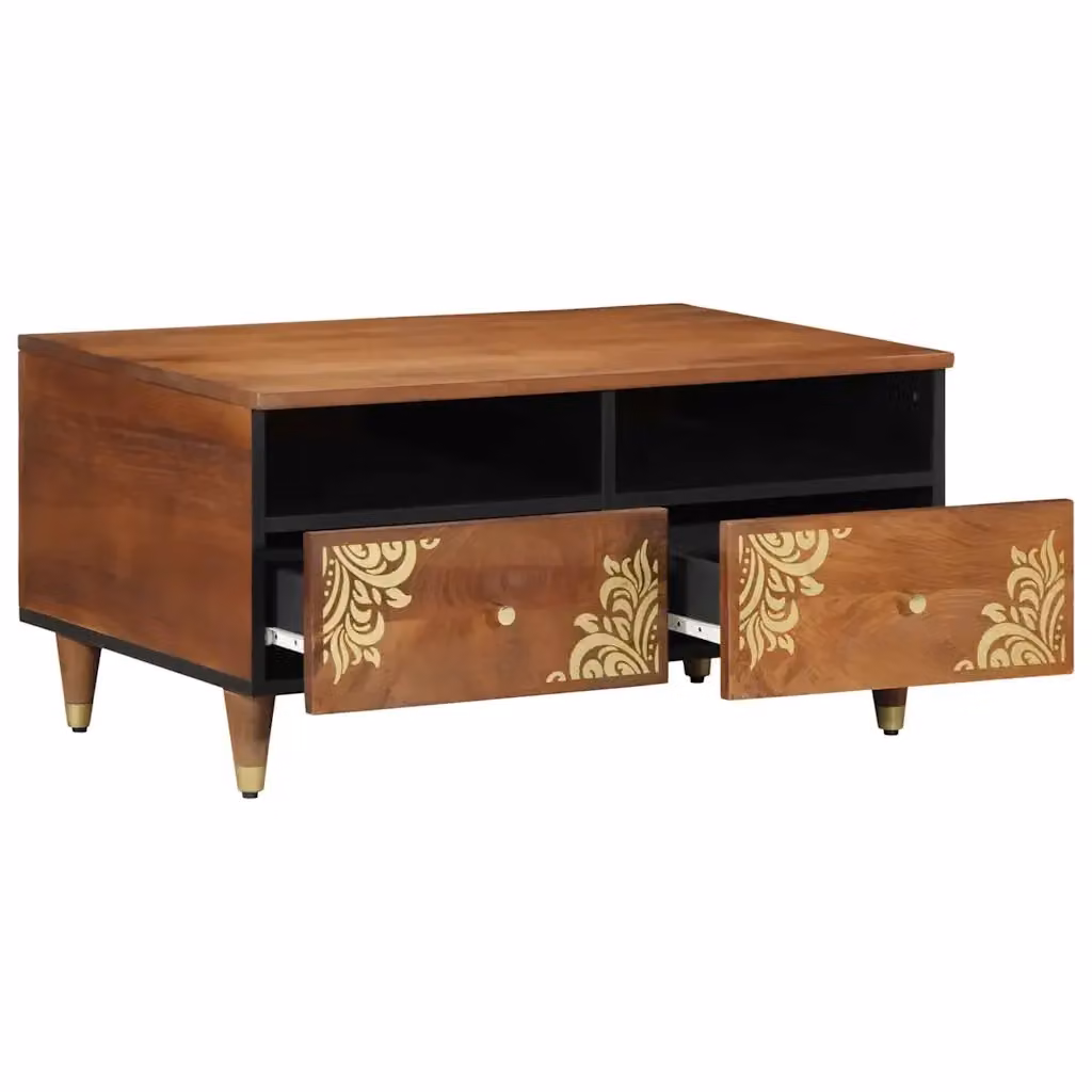 Tavolino da salotto vidaXL in legno di mango marrone con cassetto in stile mid-century L: 80 cm, P: 54 cm, H: 40 cm – 2