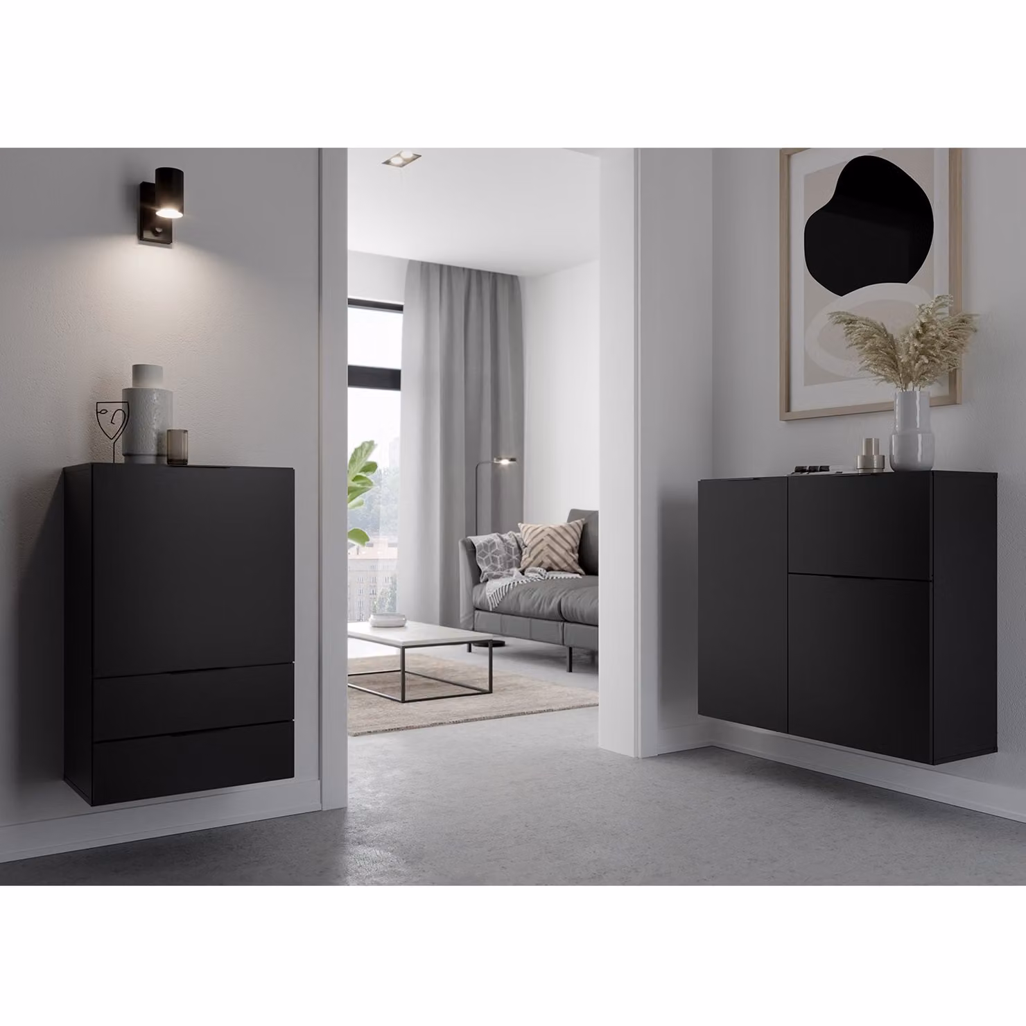 Cassettiera FMD con cassetto e anta 49,7x31,7x81,3 cm Nero