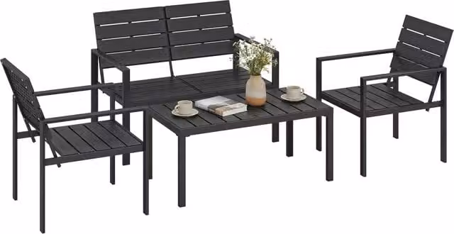 Set Giardino 4 Posti con Divano 2 Posti 2 Poltrone Tavolino ¨C Minimal ¨C Nero