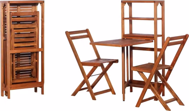 The Living Store Set bistrot da 3 pezzi Set bistrot bar pieghevole in legno massiccio di acacia