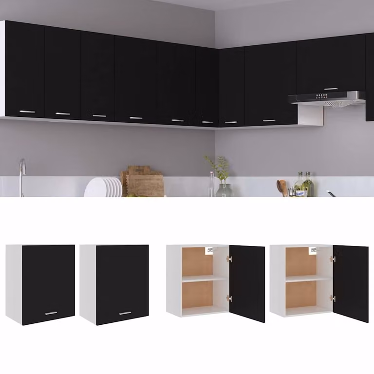 Set di 2 pensili da cucina Lyon vidaXL neri con ante a battente L/P/H: 50 x 31 x 60 cm