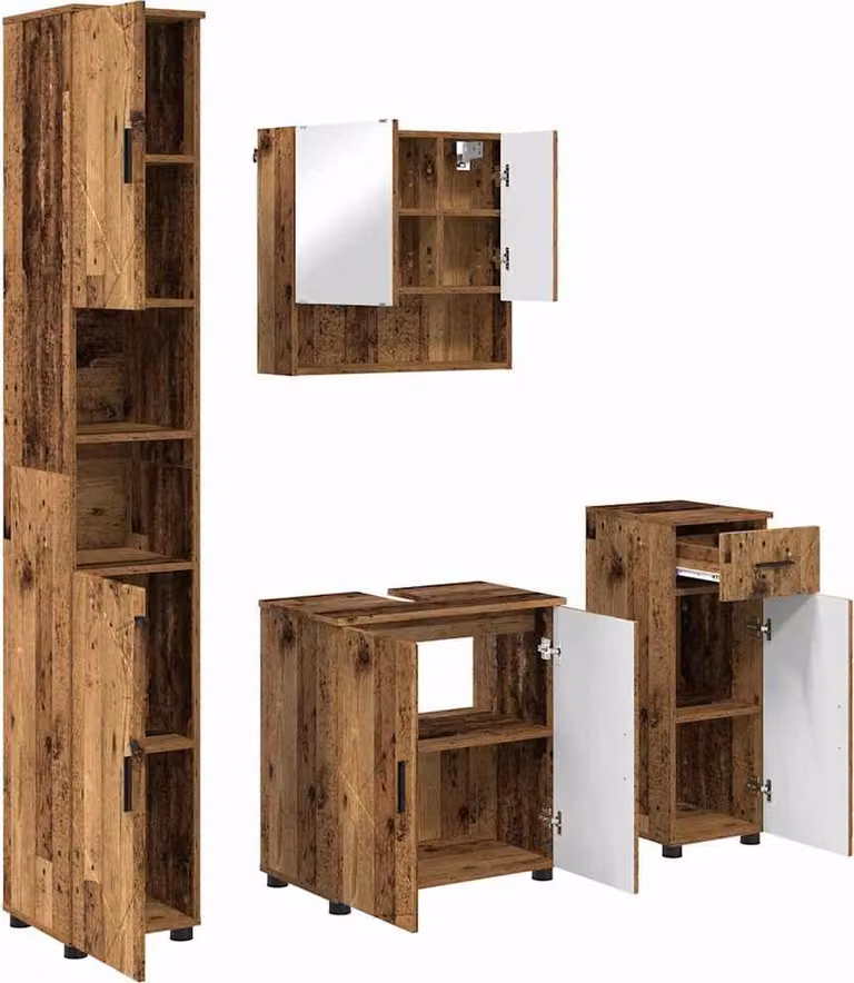 Set di mobili per il bagno con cassetto 4 pcs Legno vecchio