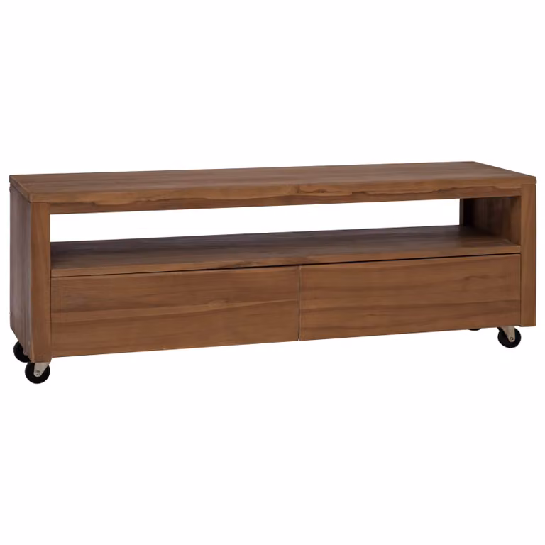 Mobile TV vidaXL in legno di teak solido naturale stile rustico marrone L 110 x P 30 x H 40 cm