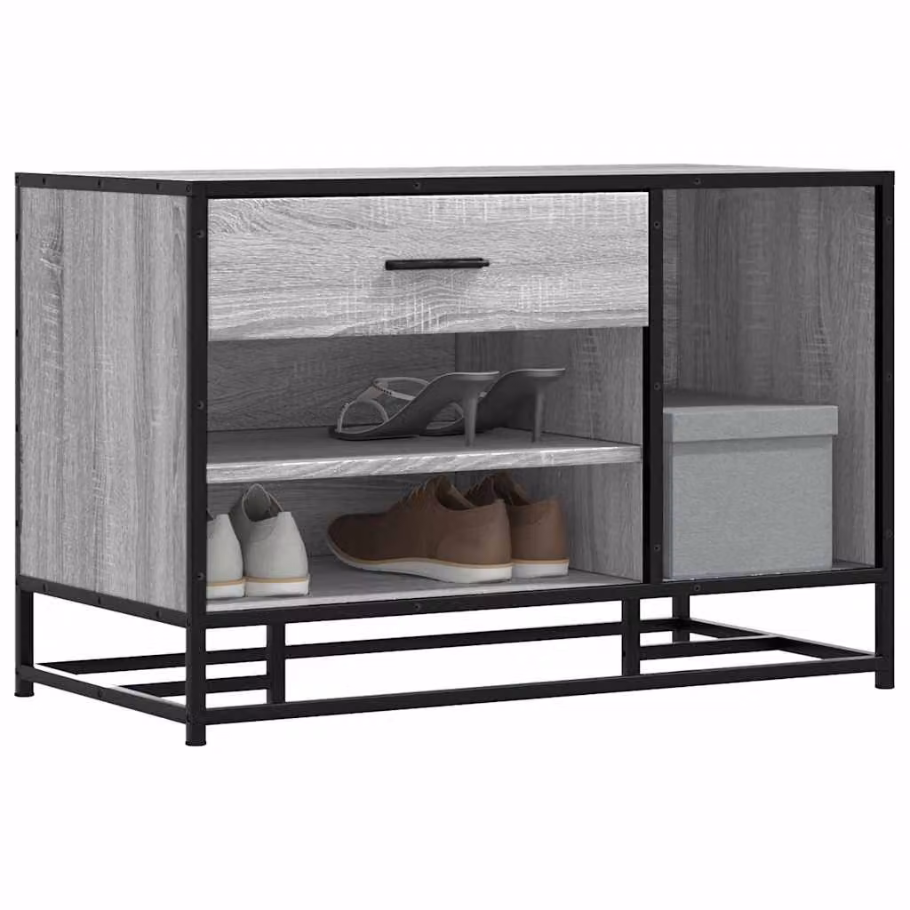 Panca portaoggetti e porta scarpe vidaXL in stile industriale, Grigio Sonoma, Legno e Metallo, L: 60,0 cm, P: 40,0 cm, H: 53,5 cm