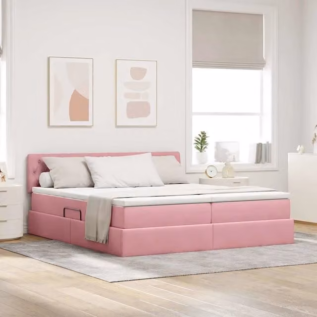 Letto con Contenitore vidaXL in Velluto Rosa L/P/H: 180 x 200 x 90 cm – 1