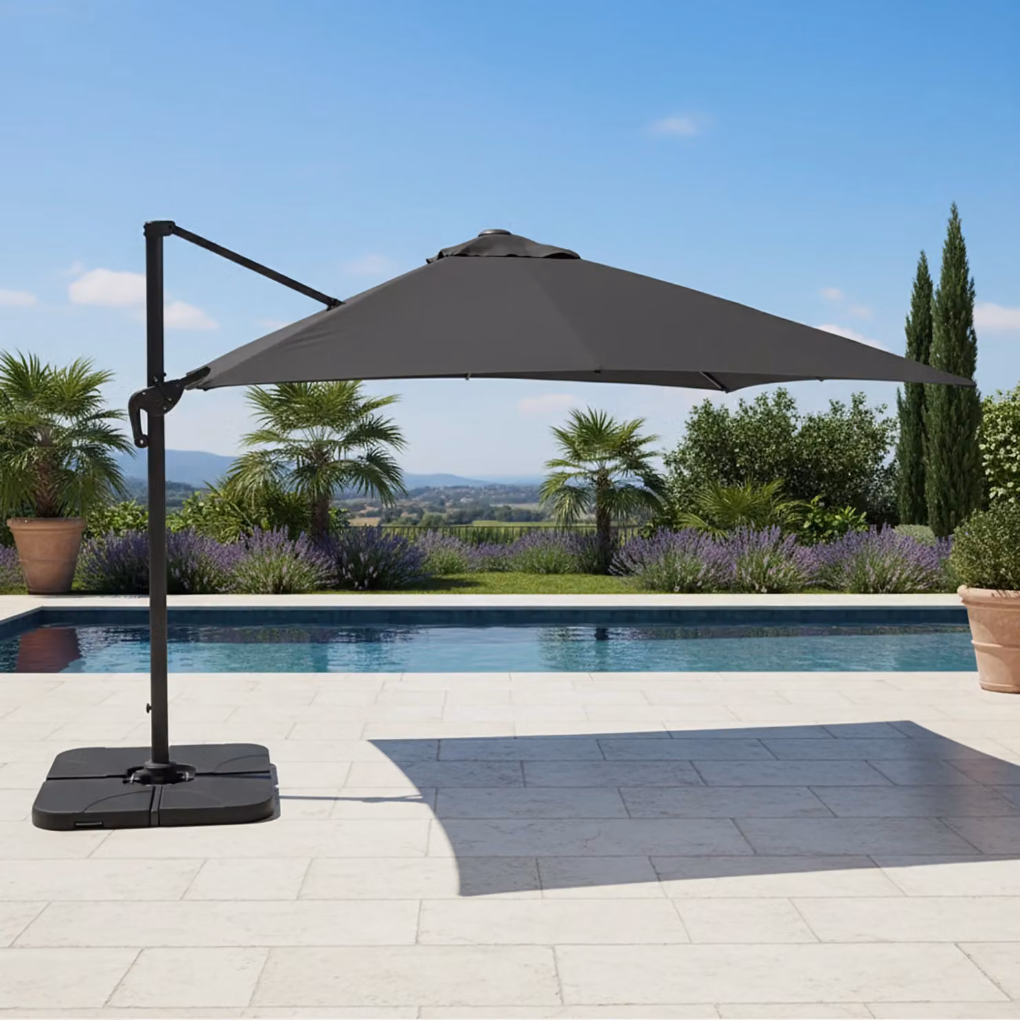 Ombrellone da giardino a braccio Vestiamo Casa Giardino con LED e pannello solare, colore grigio antracite, L: 400 cm, P: 340 cm, H: 260 cm – 5