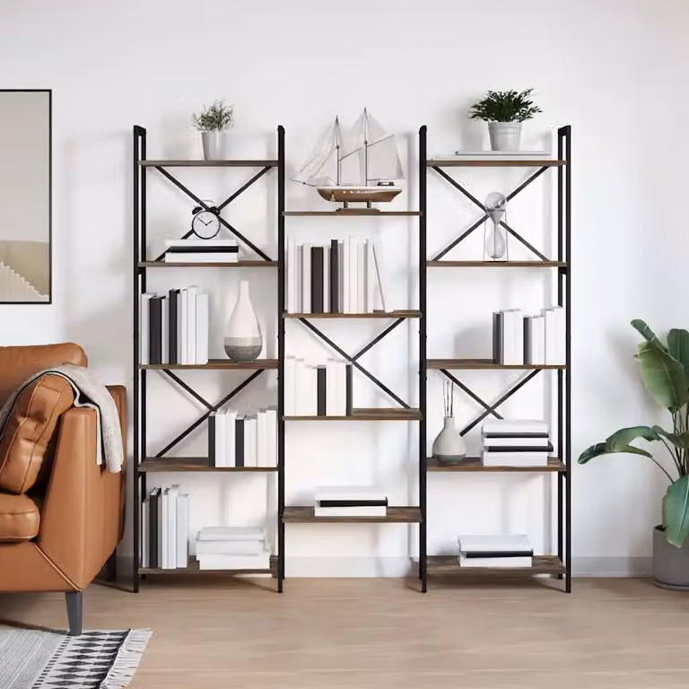 Libreria industrial vidaXL in legno e metallo, colore marrone e nero, L 156 x P 25 x H 167 cm