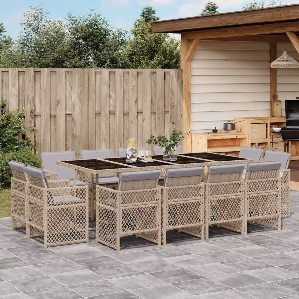Maison Exclusive - Set Pranzo da Giardino 13 pz con Cuscini Beige Misto Polyrattan