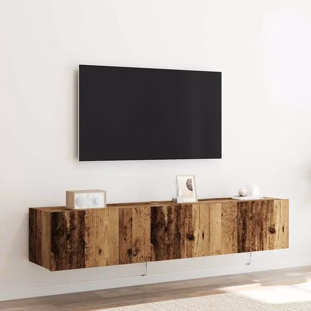 Set di 2 mobili TV da parete vidaXL in legno marrone con illuminazione integrata, stile moderno, L 80 cm x P 35 cm x H 31 cm – 1
