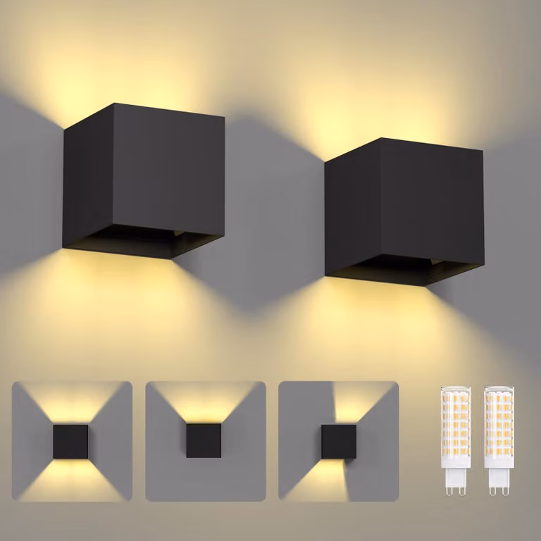 Lampade da parete per esterni, confezione da 2, grado di protezione IP65, alluminio, attacco GU10, colore nero