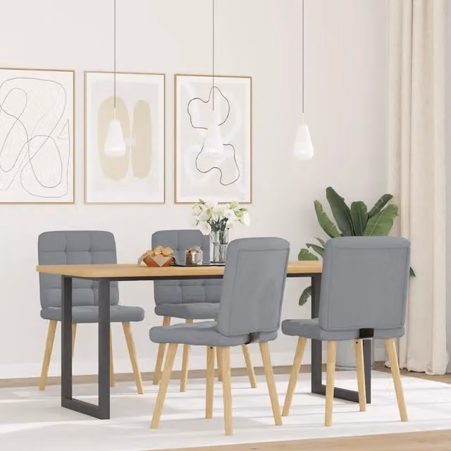 Set di 4 sedie da pranzo vidaXL in tessuto grigio con struttura in legno e metallo per cucina e soggiorno