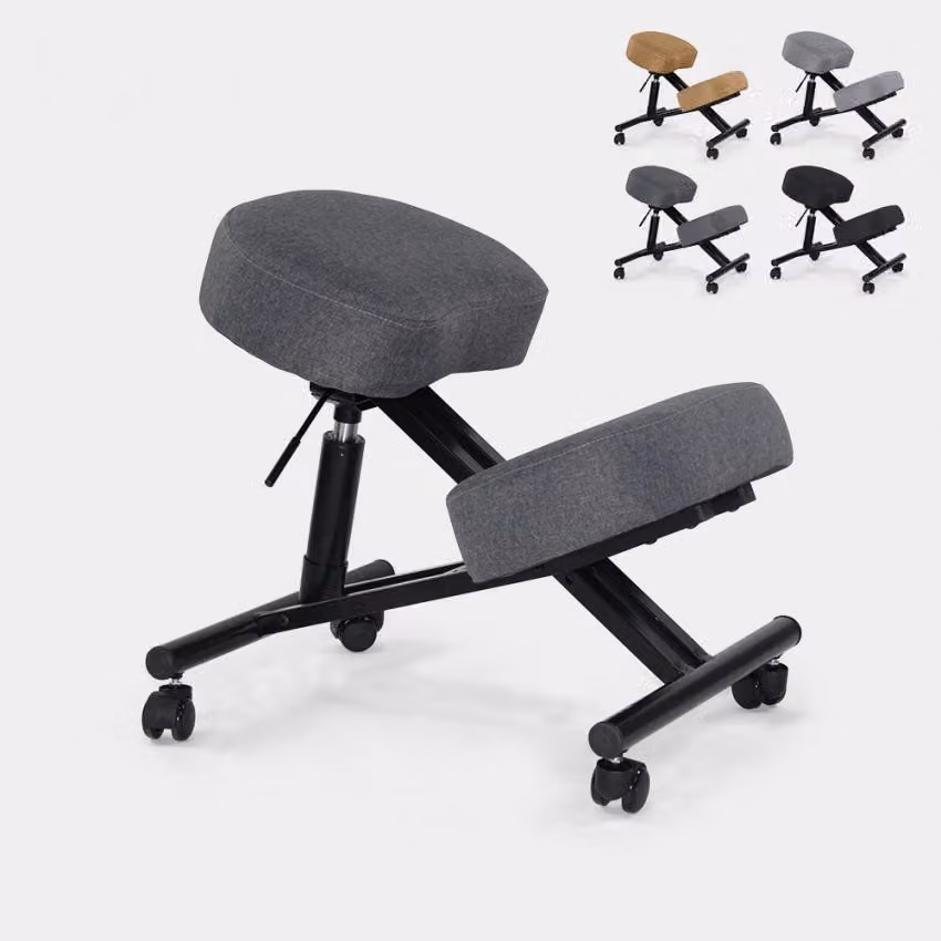 Sgabello ergonomico in metallo e tessuto Balancesteel Lux - Grigio scuro