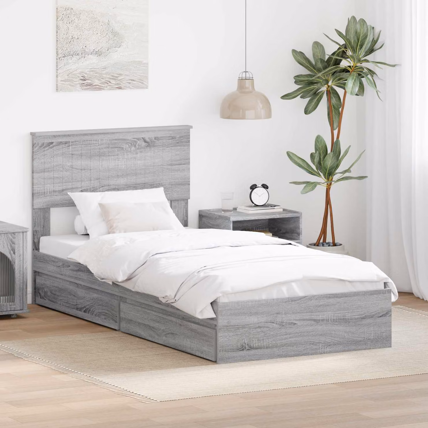 Letto con contenitore e cassetto vidaXL in legno ingegnerizzato Grigio Sonoma 90 x 190 cm