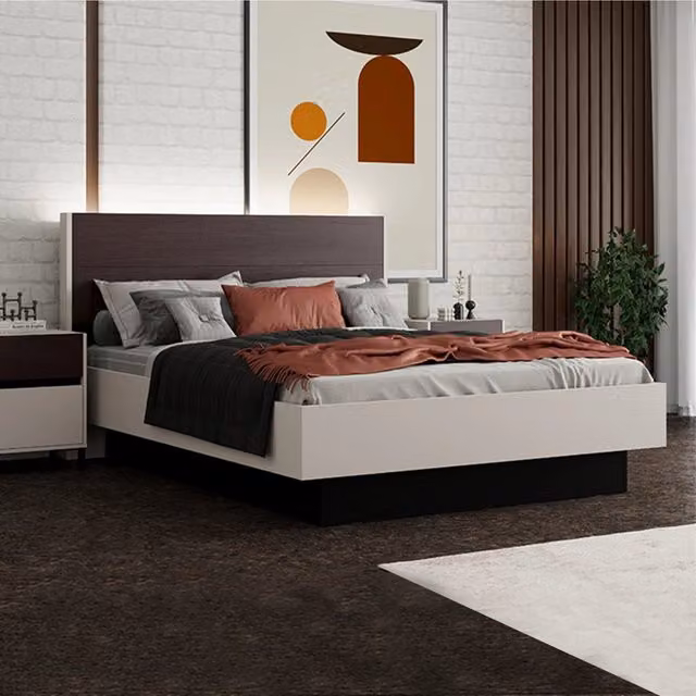 Letto Matrimoniale Takaya, Letto Matrimoniale Dimensione Materasso 160x200 cm, Bianco Crema