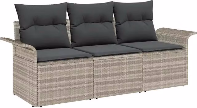 Set Divano da Giardino 3 pz | Set Salotto da Giardino Grigio chiaro Poly Rattan
