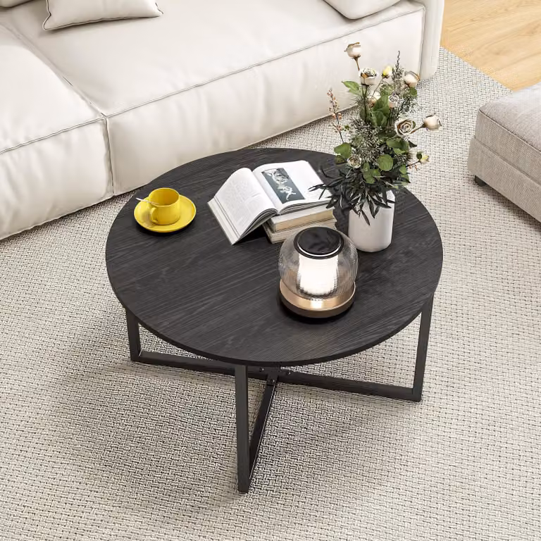Omgoods - Tavolino rotondo con gambe in metallo e piano in legno